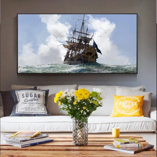 Seascape Pirate Ship Canvas Wall Art Canvas Print - Image 5