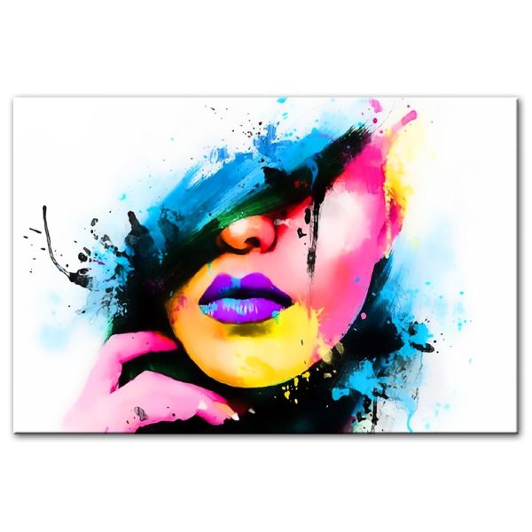 Multicolor Girl Face Wall Art Canvas Print - Image 3