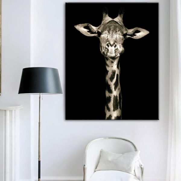Giraffe On Black Background Wall Art Canvas Painting - Image 3