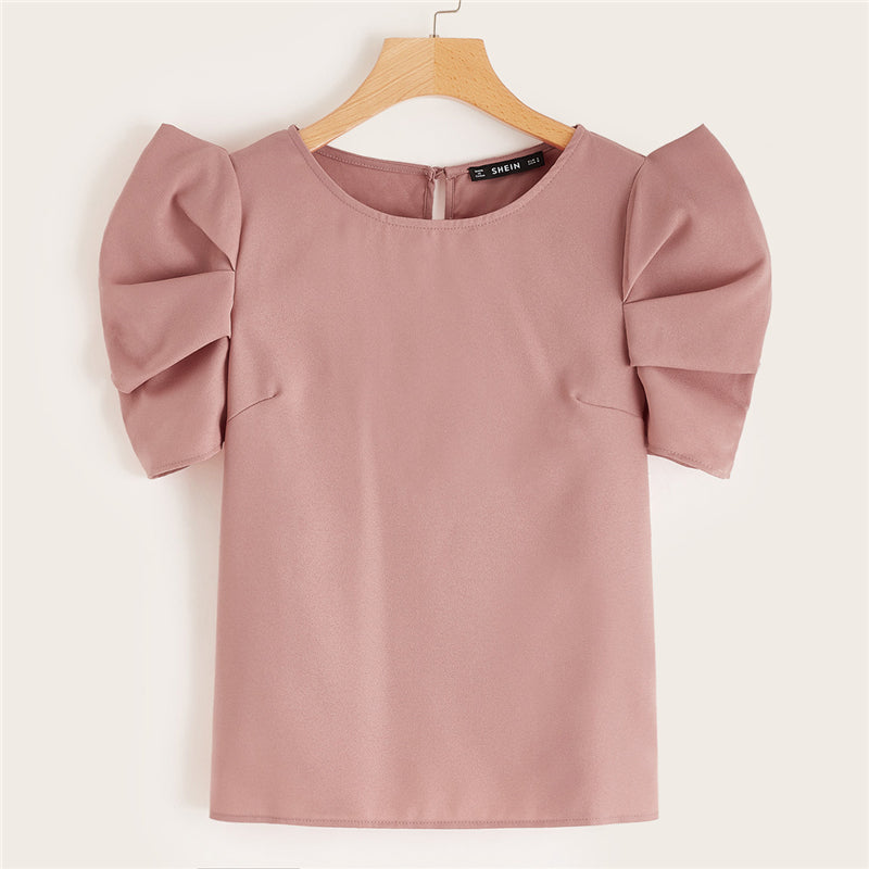 Elegant Keyhole Back Puff Sleeve Blouse