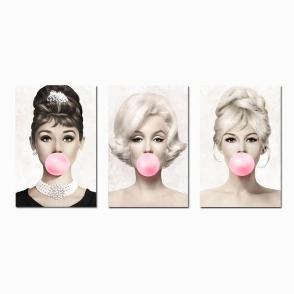 Movie Star Monroe and Hepburn with Bubble Gum Wall Art Canvas Print - Image 6