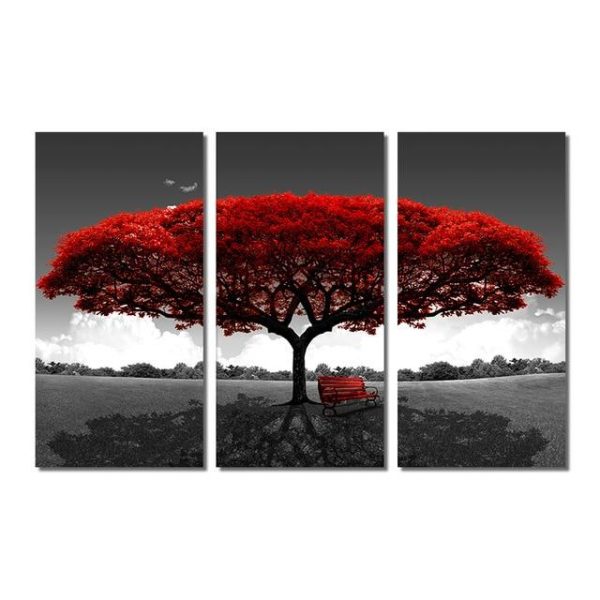 Red Tree and Bench Wall Art Canvas Print - Image 5