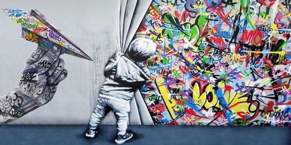 Kids Behind the Curtain Graffiti Art Canvas Poster - Image 7