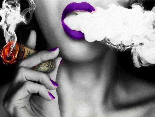 Smoking Sexy Girl with Purple Lips Wall Art Canvas Print - Image 7