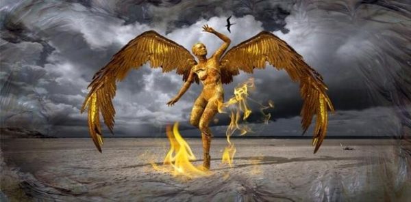 Golden Angel with Fire Wall Art Canvas Print - Image 7