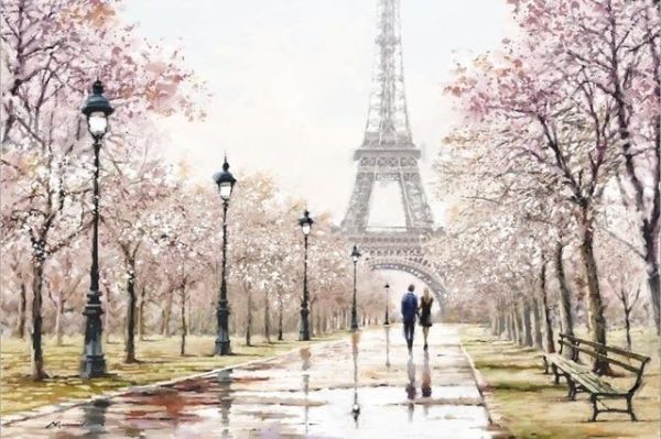 Romantic Paris Street near the Eiffel Tower Wall Canvas Print - Image 7