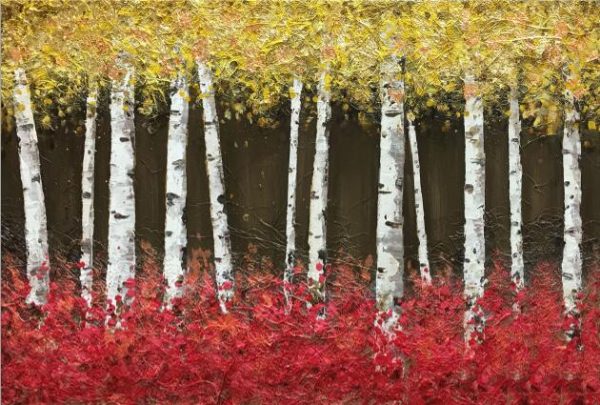 Golden Birch Trees in Red Grass Wall Art Canvas Print - Image 7